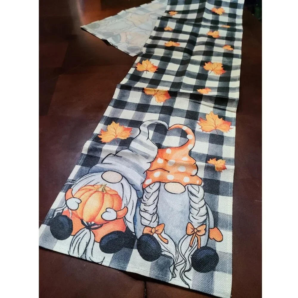 Fall Table Runner Gnome Decor Pumpkin Halloween Thanksgiving Decorative Cloth